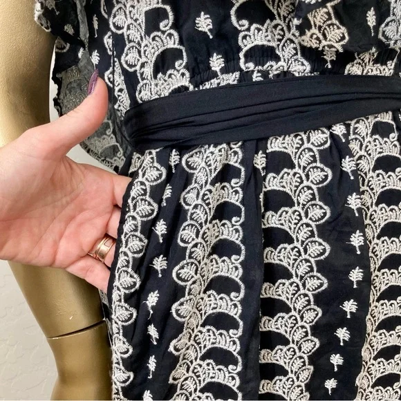 LOVE THE LABEL Black maxi dress w/ white embroidery- Ruffle collar-sleeveless XS - Picture 8 of 12